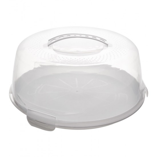 Prato Para Bolo 28 cm De Plástico Com Tampa E Alça Branco